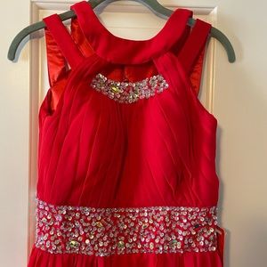(NEW) Red Halter Sequin Prom Dress